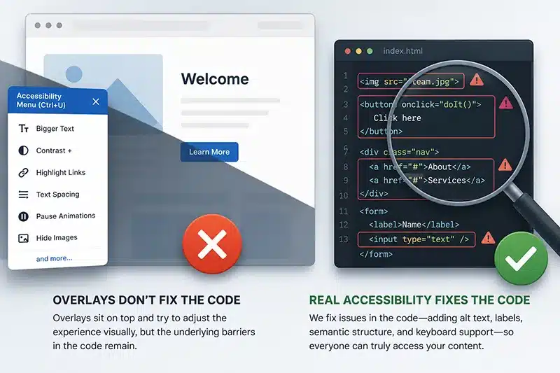 Overlays don't fix the code; real accessibility remediation fixes the code