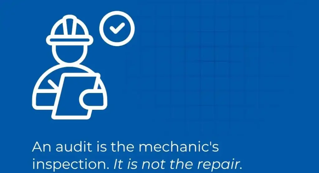 An audit is the mechanic's inspection. It is not the repair.