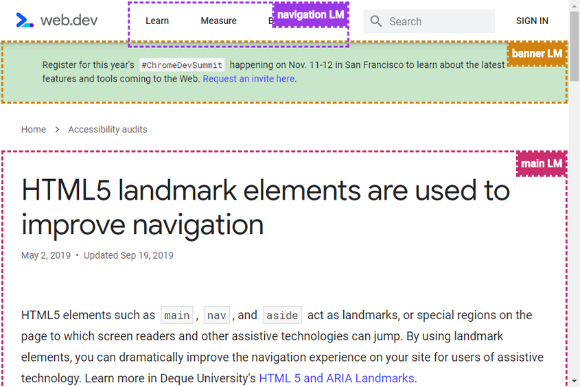 HTML5 Landmark elements are used to improve navigation