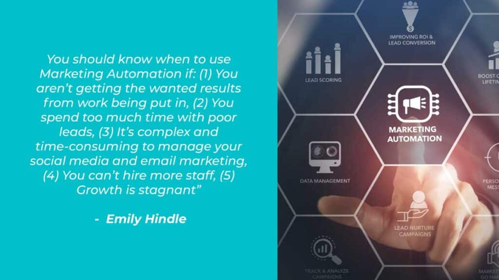 An image showing a marketing automation quote by Emily Hindle