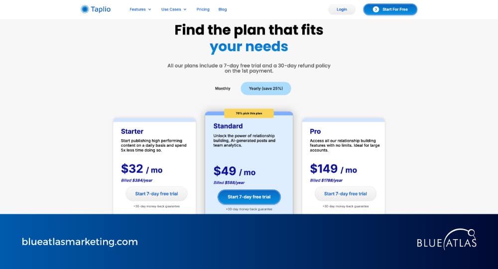 An image showing Taplio pricing and plans